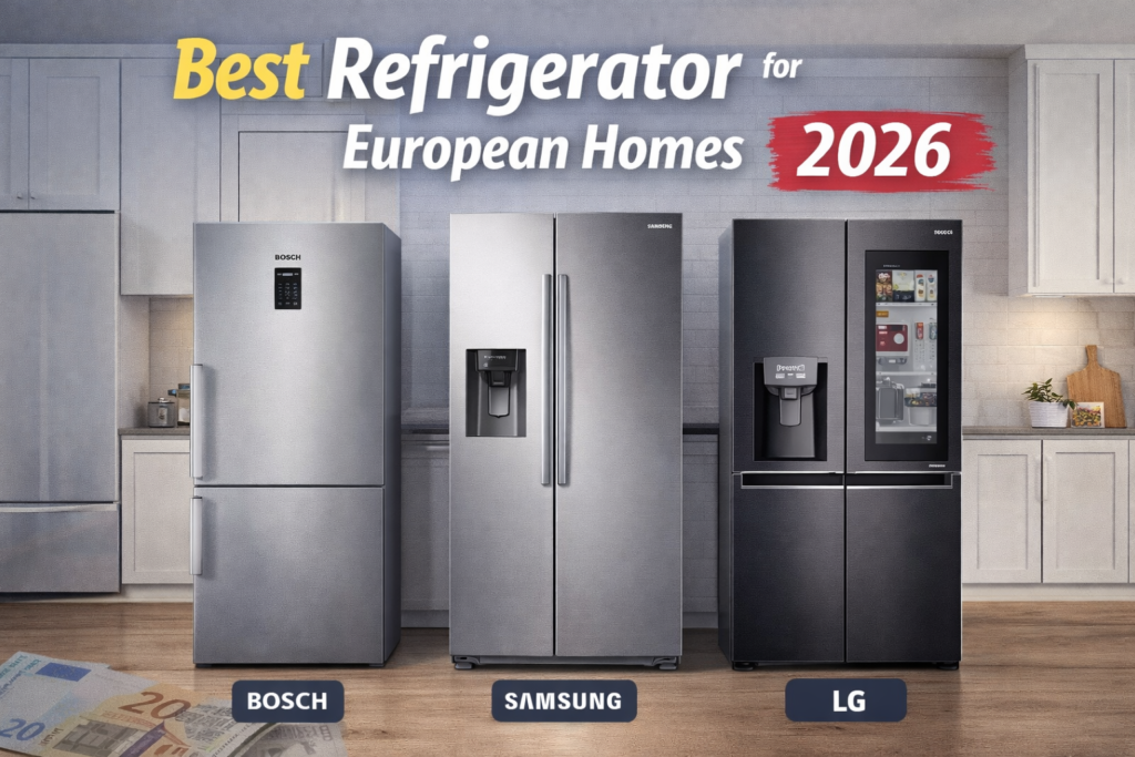 Best refrigerator for European homes 2026 featuring Bosch, Samsung, and LG energy efficient refrigerators