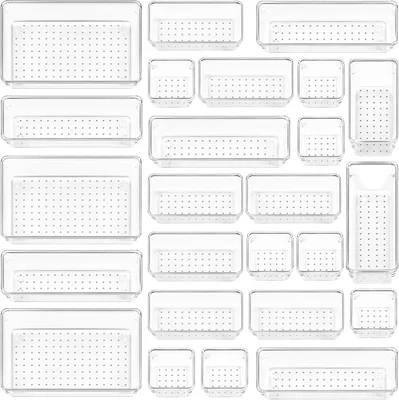Vtopmart 25 PCS Clear Plastic Drawer Organizers Set 4 Sizes for Bathro
