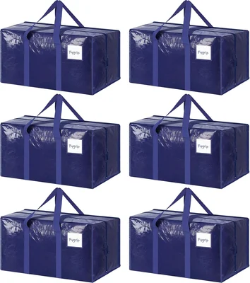 6 Pack Extra Heavy Duty Large Moving Bags with Strong Zipper Dark Blue