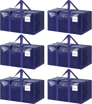 6 Pack Extra Heavy Duty Large Moving Bags with Strong Zipper Dark Blue